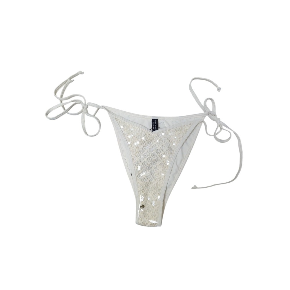 South Beach Bikini Bottom Sequin Tie Side Cream US 6 NWT